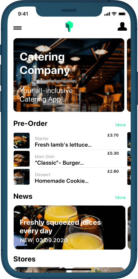 View of the Home Screen of the qnips Catering App