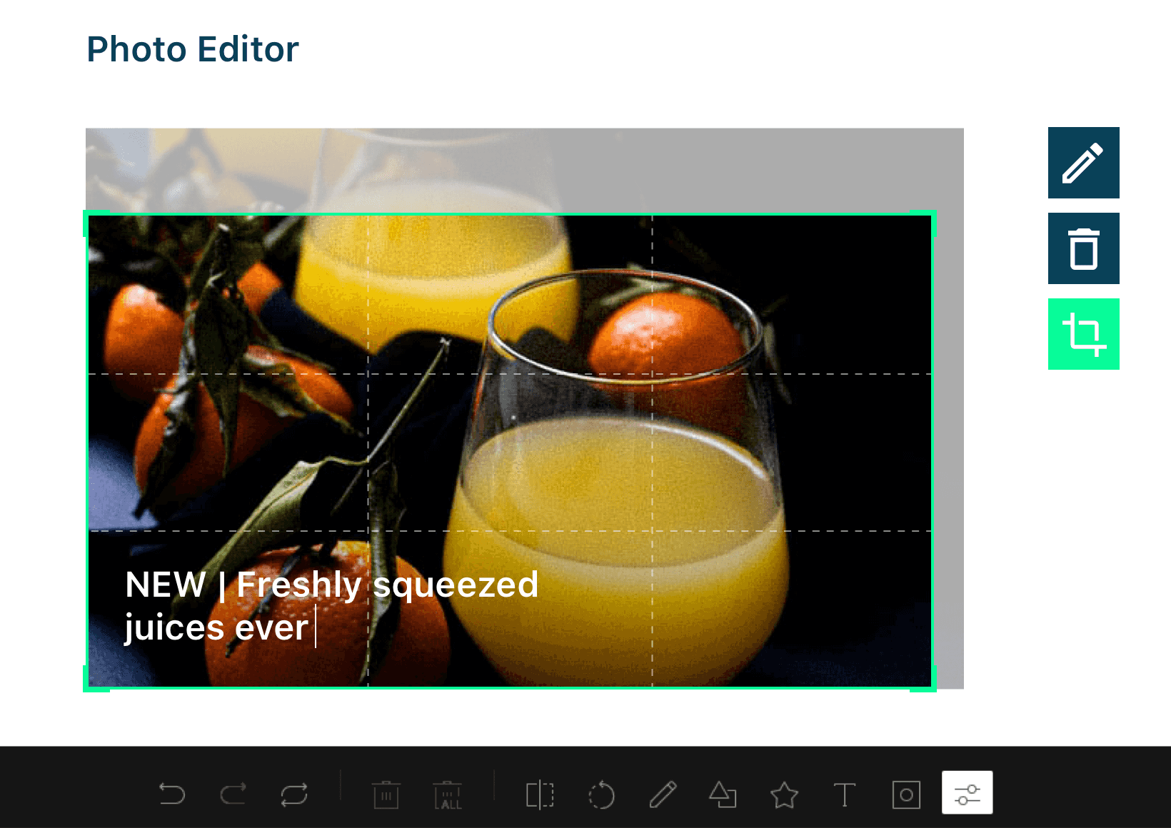 View of the photo editor in the qnips dashboard
