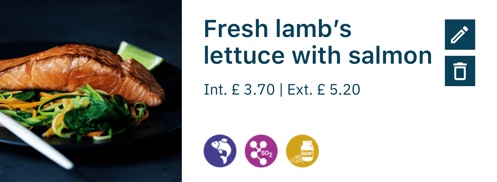 Menu for lamb's lettuce with salmon