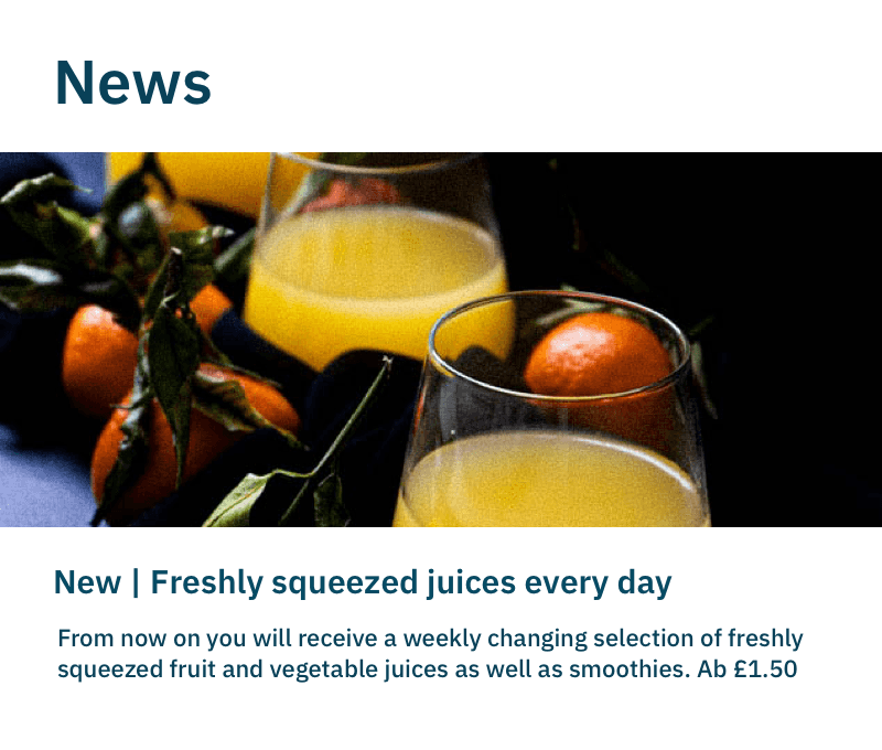 News view for an offer of freshly squeezed juices