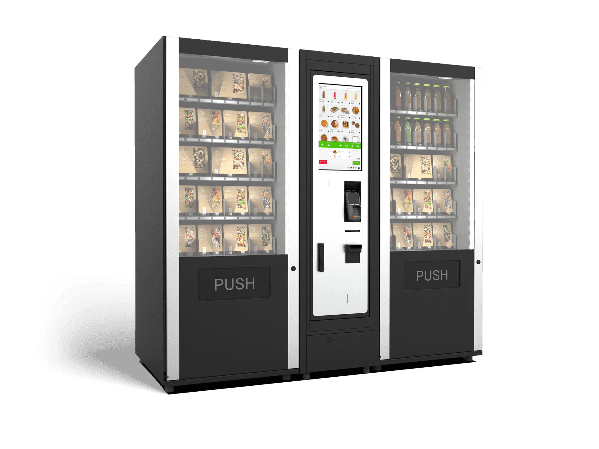 Vending machine in black with meals and drinks
