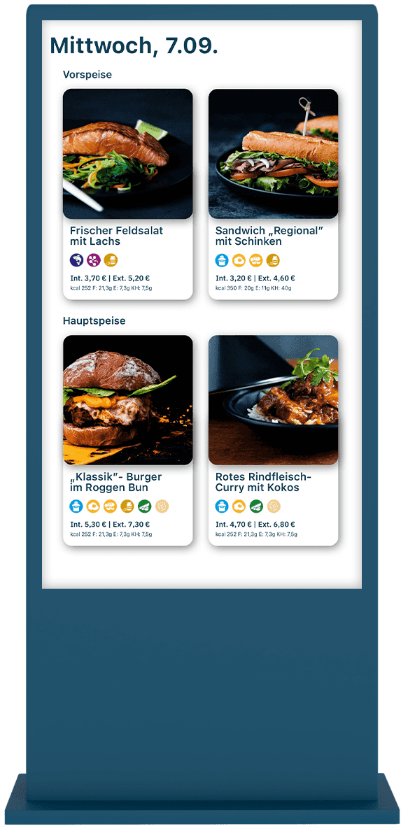 Speiseauslobung von Tagesgerichten auf einem Digital Signage Display